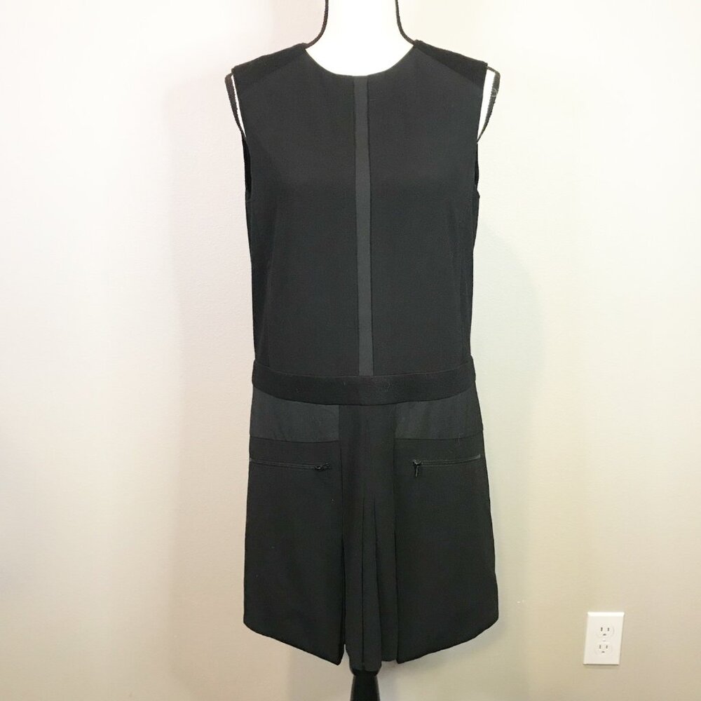 PUBLIC SCHOOL NYC Dress Womens 8 Black Midi Pleated Drop Waist Sleeveless Shift